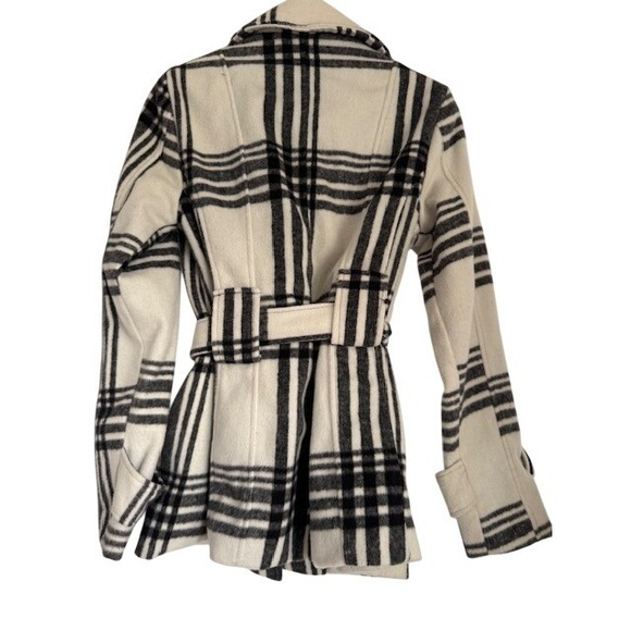 Plaid Wool Blend Pea Coat Women's Double Breasted Belted Winter Jacket - Small - Picture 5 of 10